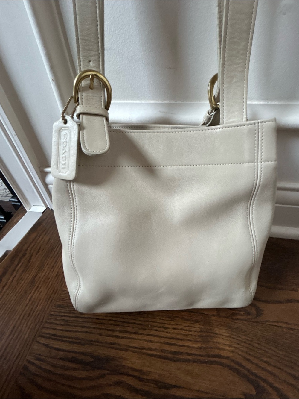 COACH 4157 VTG Beige Leather Waverly Soho Bucket Tote Shoulder Hand Bag Purse